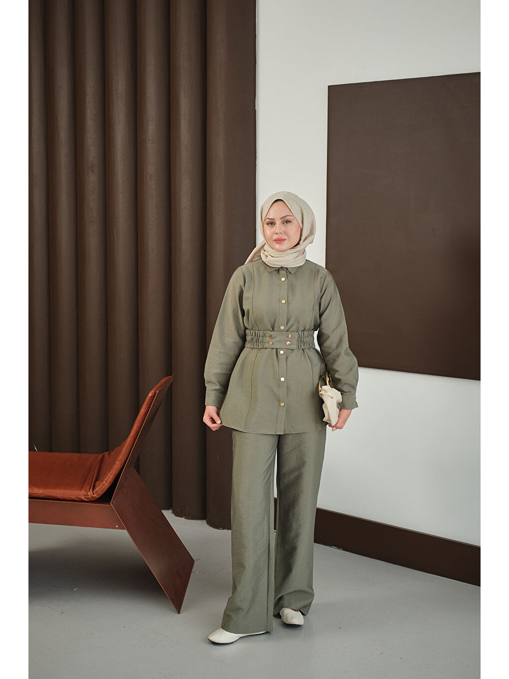 Kadın Kemer Detay Takım Yeşil