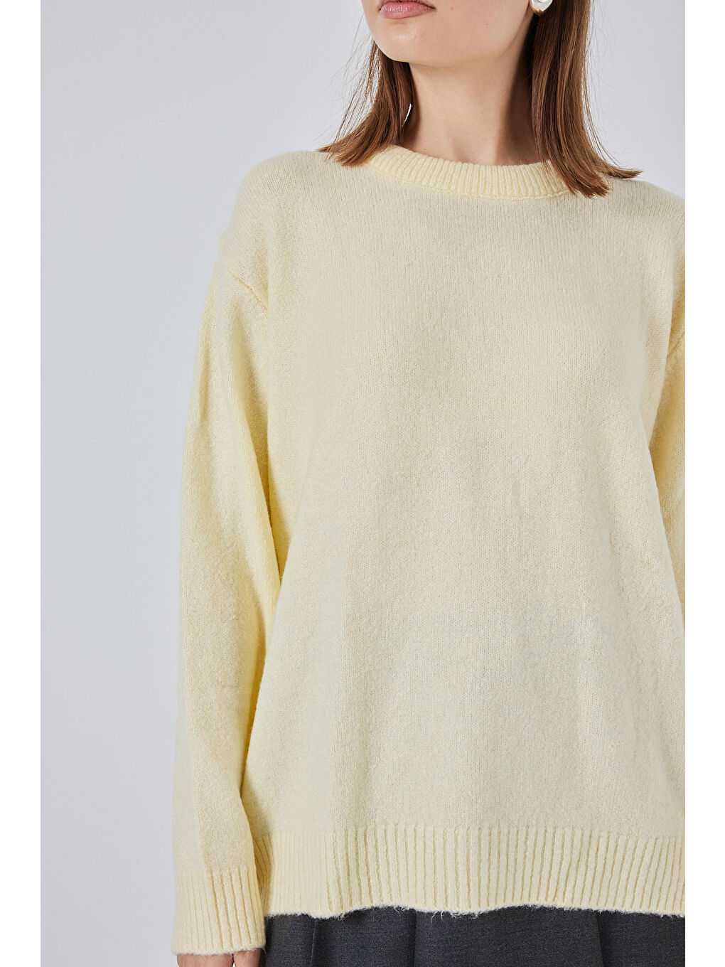 15895 Baklava Desenli Oversize Triko Kazak - A.Sarı-4