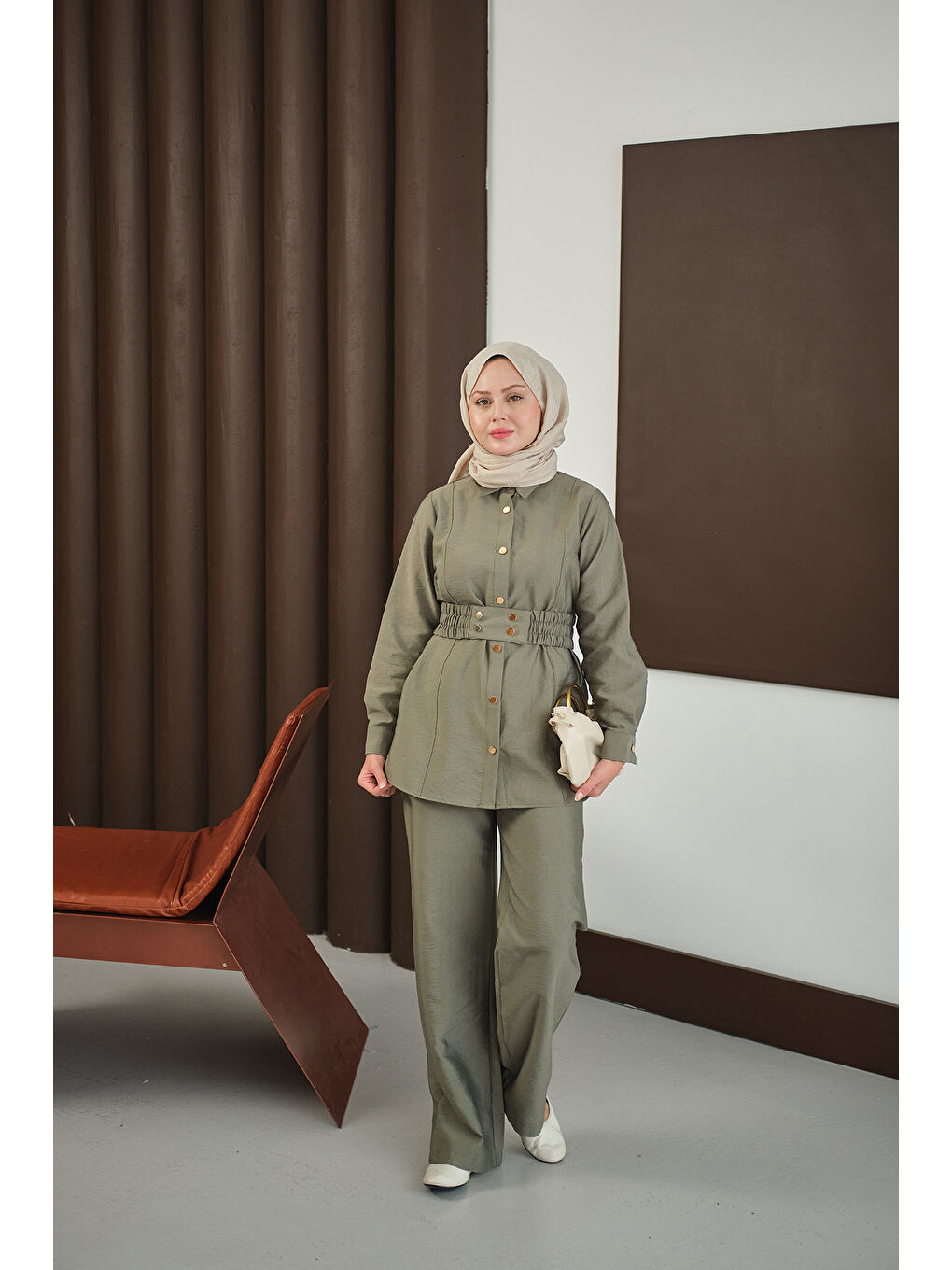 Kadın Kemer Detay Takım Yeşil-1