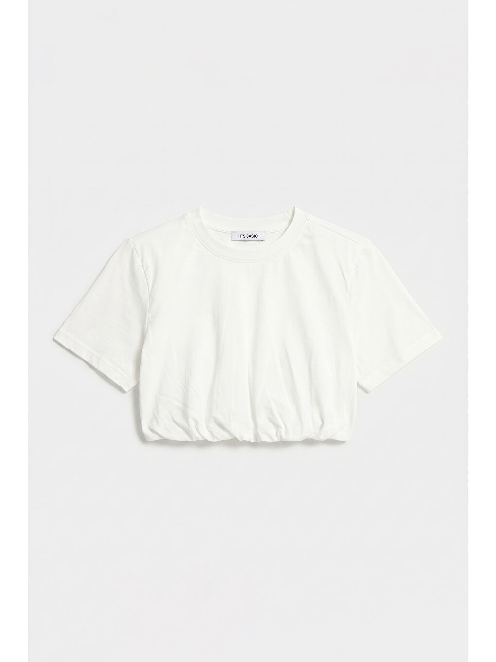 Kadın Kırık Beyaz s6-101 Crop Balon Fit T-Shirt-1