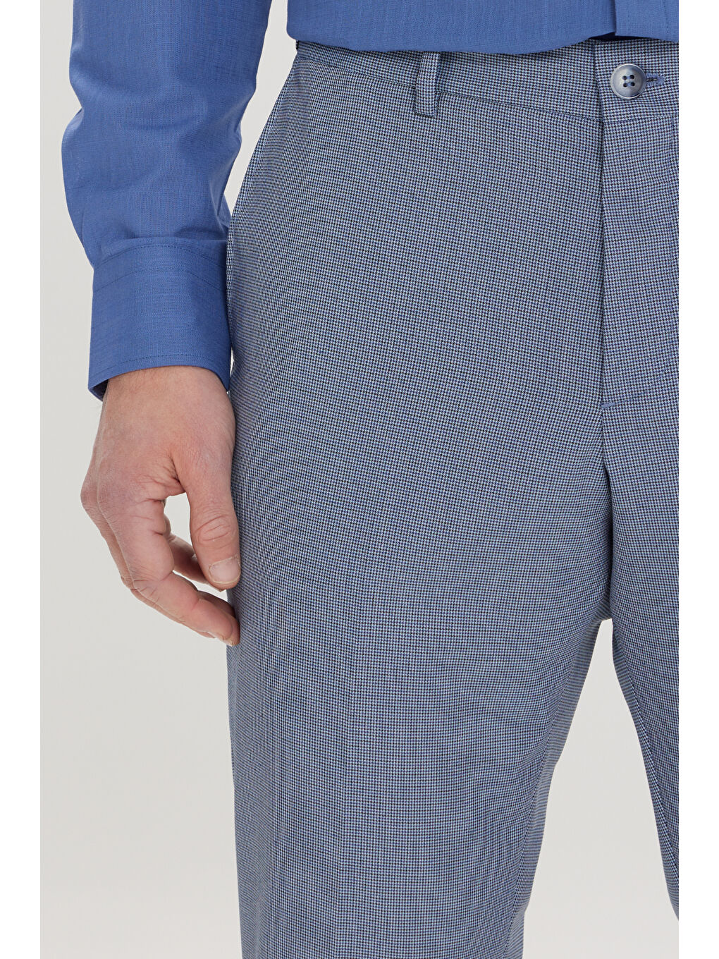 Erkek Koyu Mavi-Mavi Slim Fit Dar Kesim Yan Cepli Desenli Beli Lastikli Pantolon-3