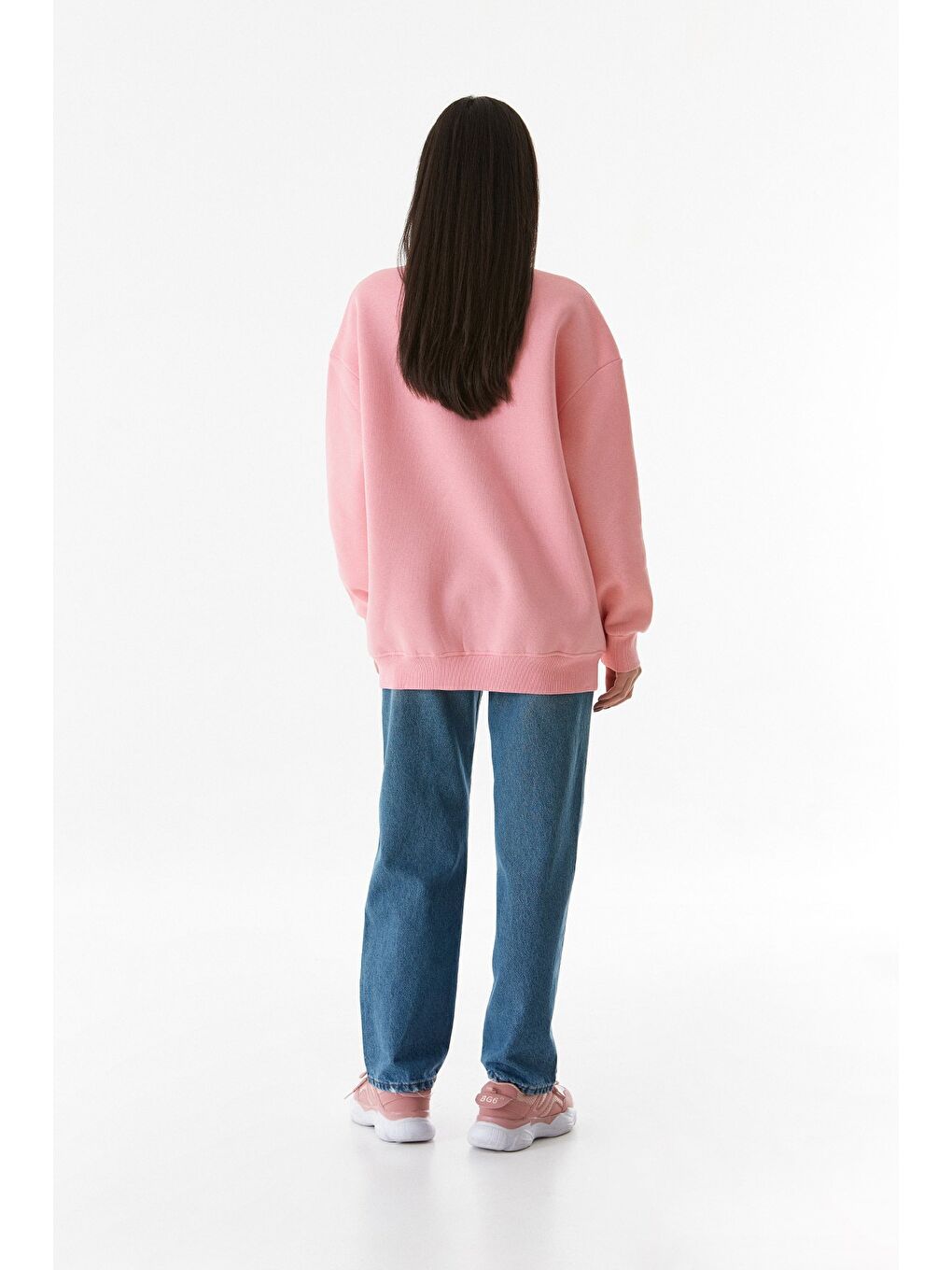 Fullamoda Pembe 3 İplik Ayıcık Nakışlı  Bisiklet Yaka Oversize Sweatshirt - 3