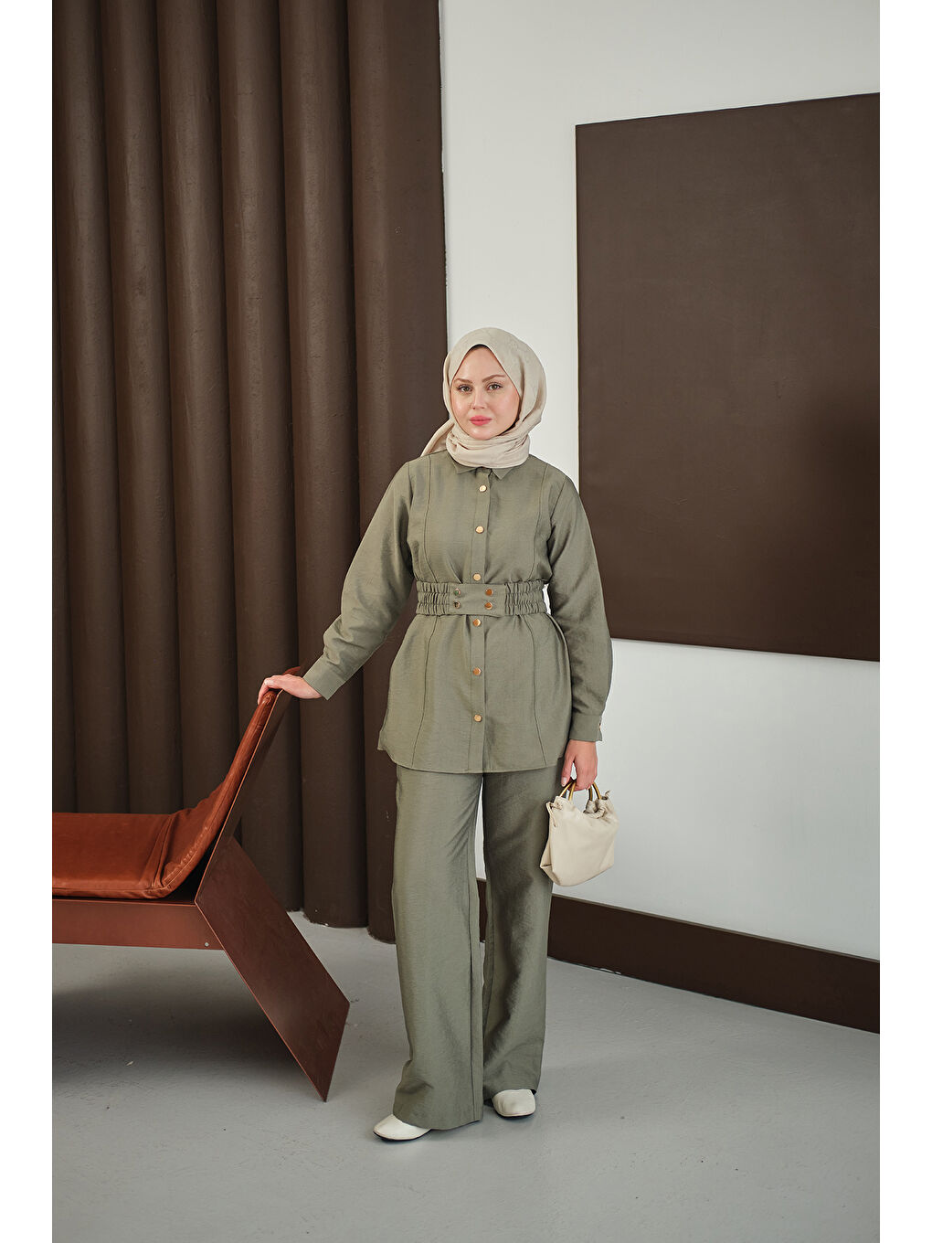 Kadın Kemer Detay Takım Yeşil-4