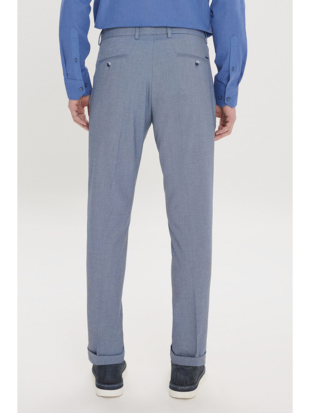 Erkek Koyu Mavi-Mavi Slim Fit Dar Kesim Yan Cepli Desenli Beli Lastikli Pantolon-4