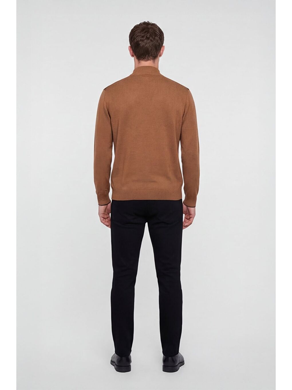 Kahverengi Erkek Kahve Normal Kesim Regular Fit Yünlü Dokuma Desenli Triko Kazak-3