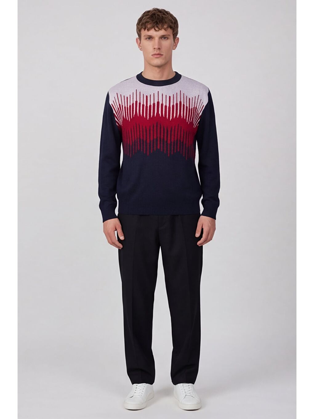 Erkek Lacivert Normal Kesim Regular Fit Yünlü Dokuma Triko Kazak-1