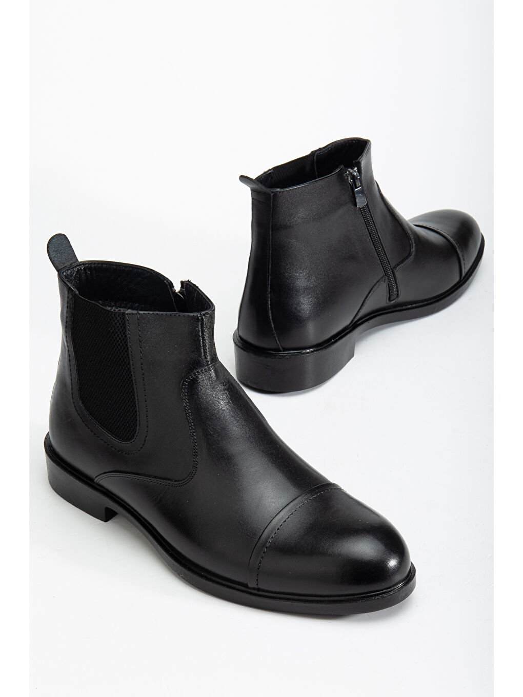 Siyah D2161 Hakiki Deri Içi Kürklü Fermuarlı Soğuk Geçirmez Erkek Bot-1