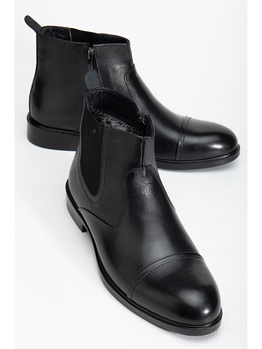 Siyah D2161 Hakiki Deri Içi Kürklü Fermuarlı Soğuk Geçirmez Erkek Bot-2