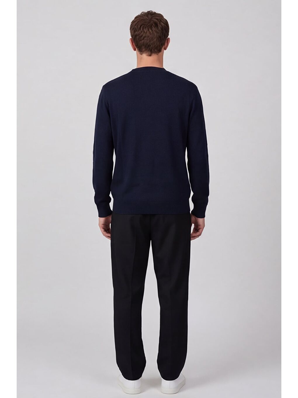 Erkek Lacivert Normal Kesim Regular Fit Yünlü Dokuma Triko Kazak-3