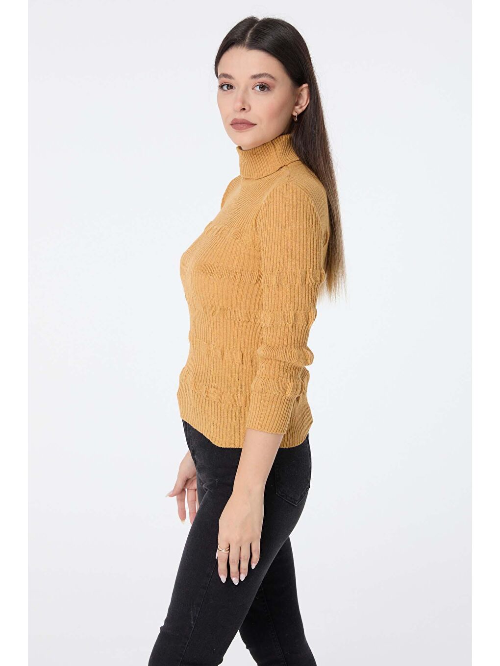 Balıkcı Yaka Kadın Sarı Teiko Kazak - 23542-2