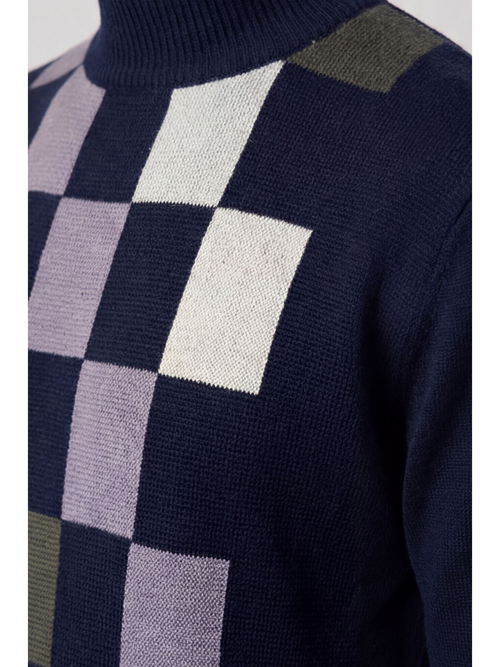 Erkek Lacivert Normal Kesim Regular Fit Yünlü Dokuma Desenli Triko Kazak-2