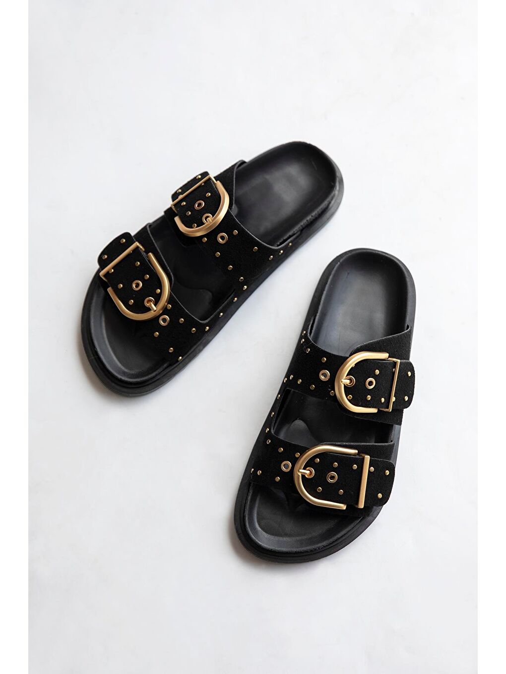 Pella  Kadın  Drop  Detay  Günlük Süet  Konfor Terlik Siyah-1