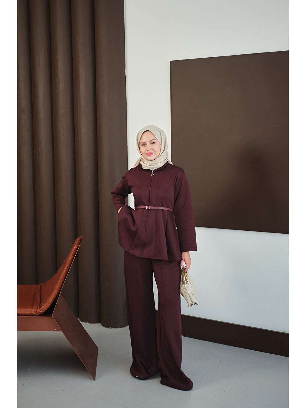 Kadın Fermuarlı Scuba Takım Bordo-1