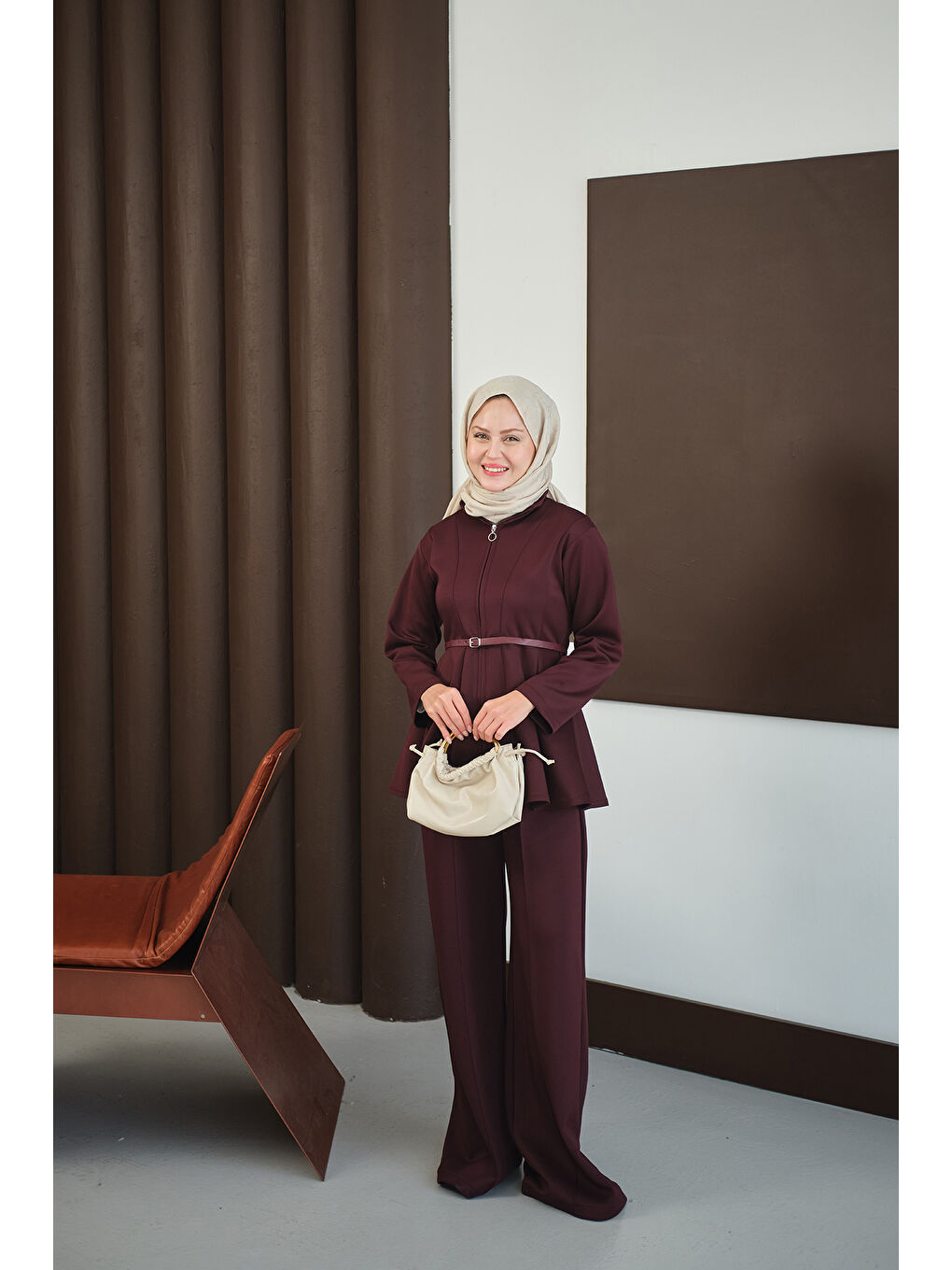 Kadın Fermuarlı Scuba Takım Bordo-2