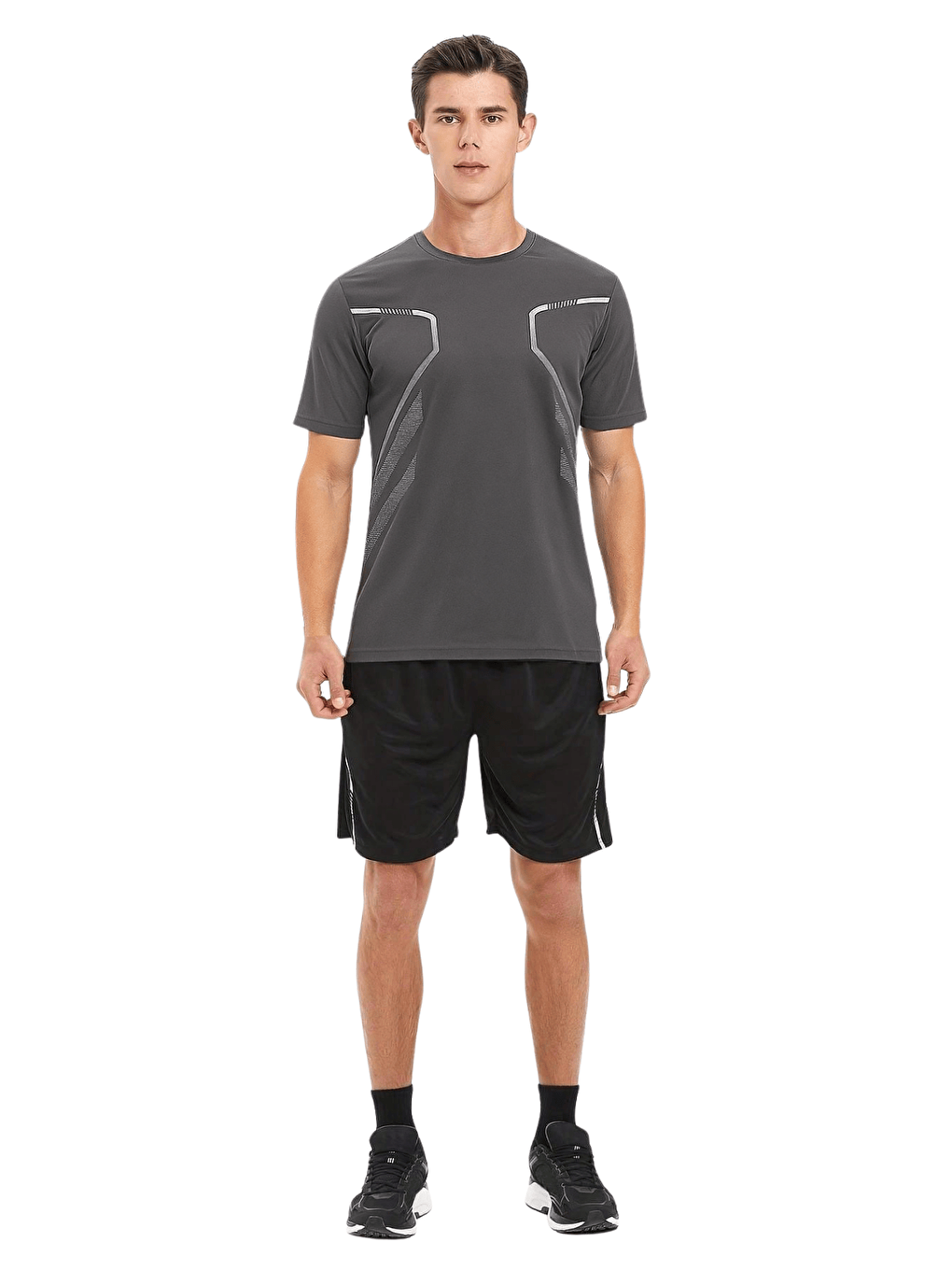Gri Erkek Spor Tişört Antreman Gym Polyester Erkek Sporcu Tişört