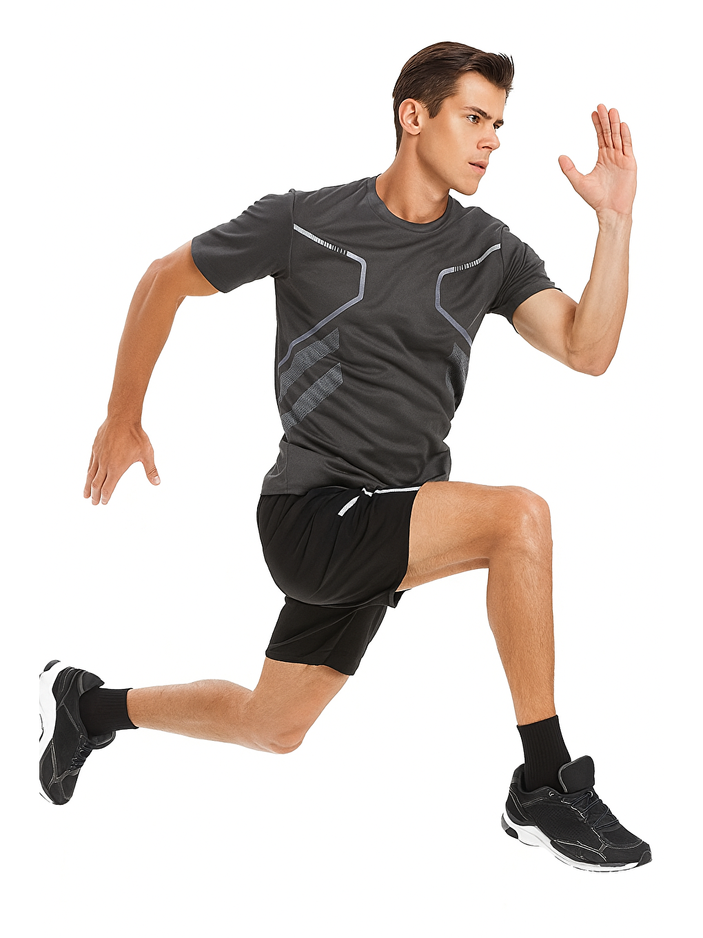 Gri Erkek Spor Tişört Antreman Gym Polyester Erkek Sporcu Tişört-2