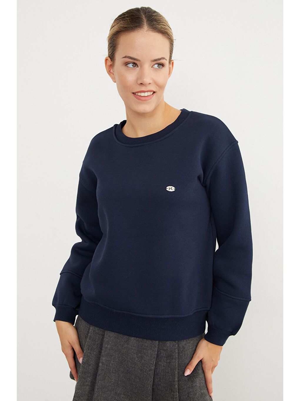 Lacivert 3 İplik Metal Aksesuar Detaylı Sweatshirt-3