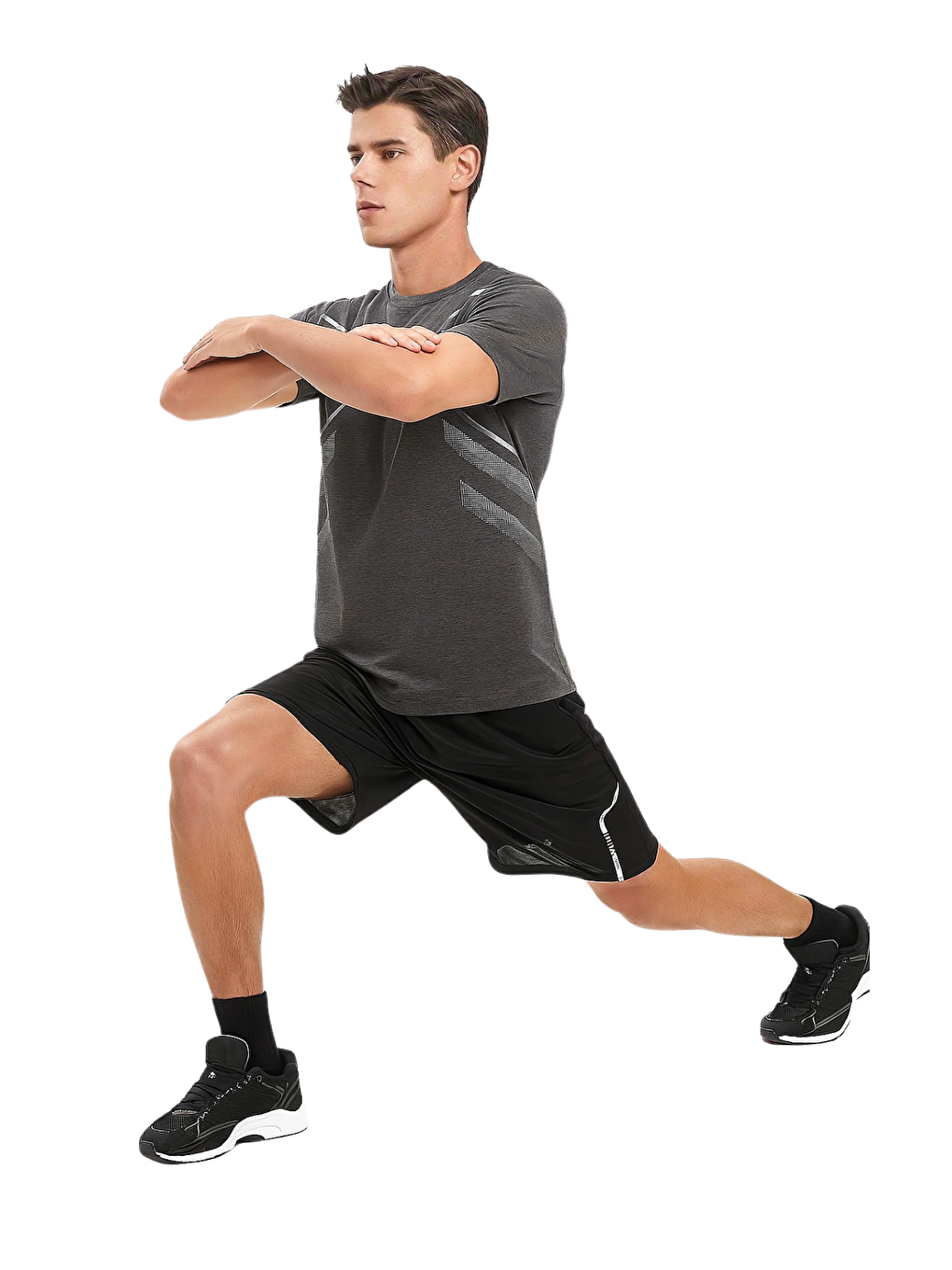 Gri Erkek Spor Tişört Antreman Gym Polyester Erkek Sporcu Tişört-3