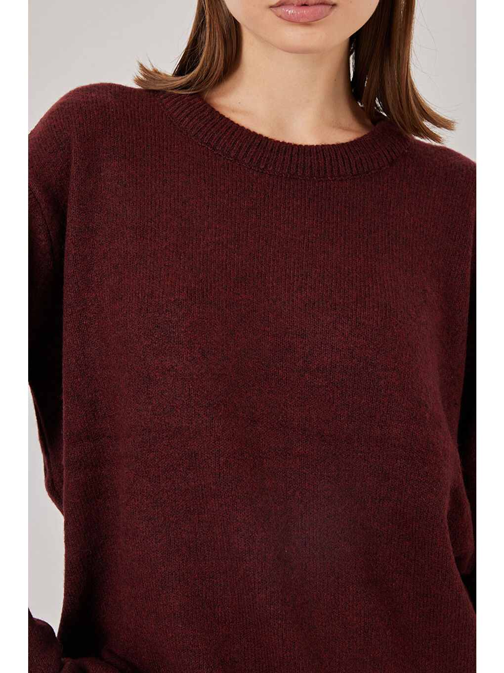 15895 Baklava Desenli Oversize Triko Kazak - D. Bordo-4