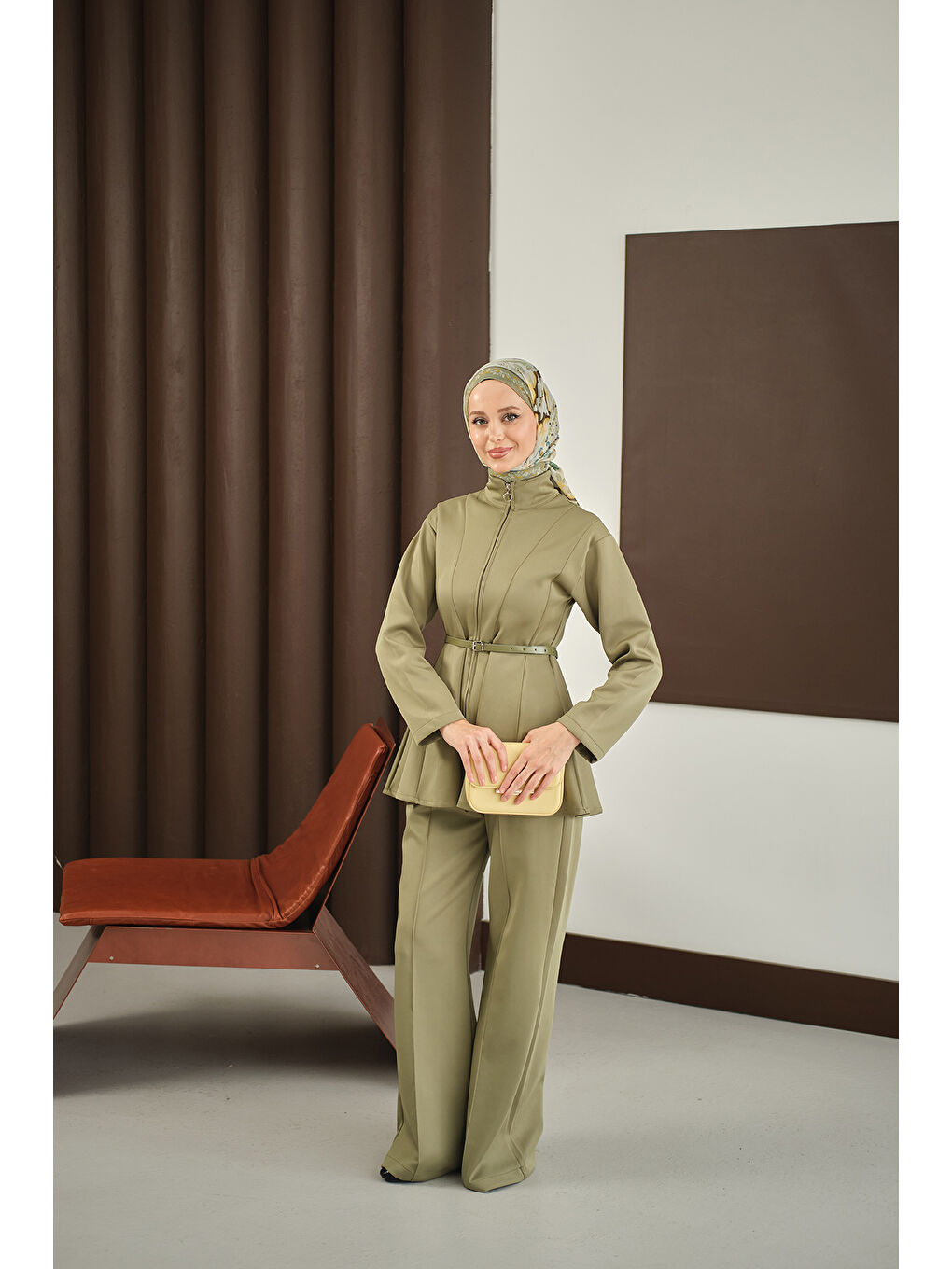 Kadın Fermuarlı Scuba Takım Yeşil-1