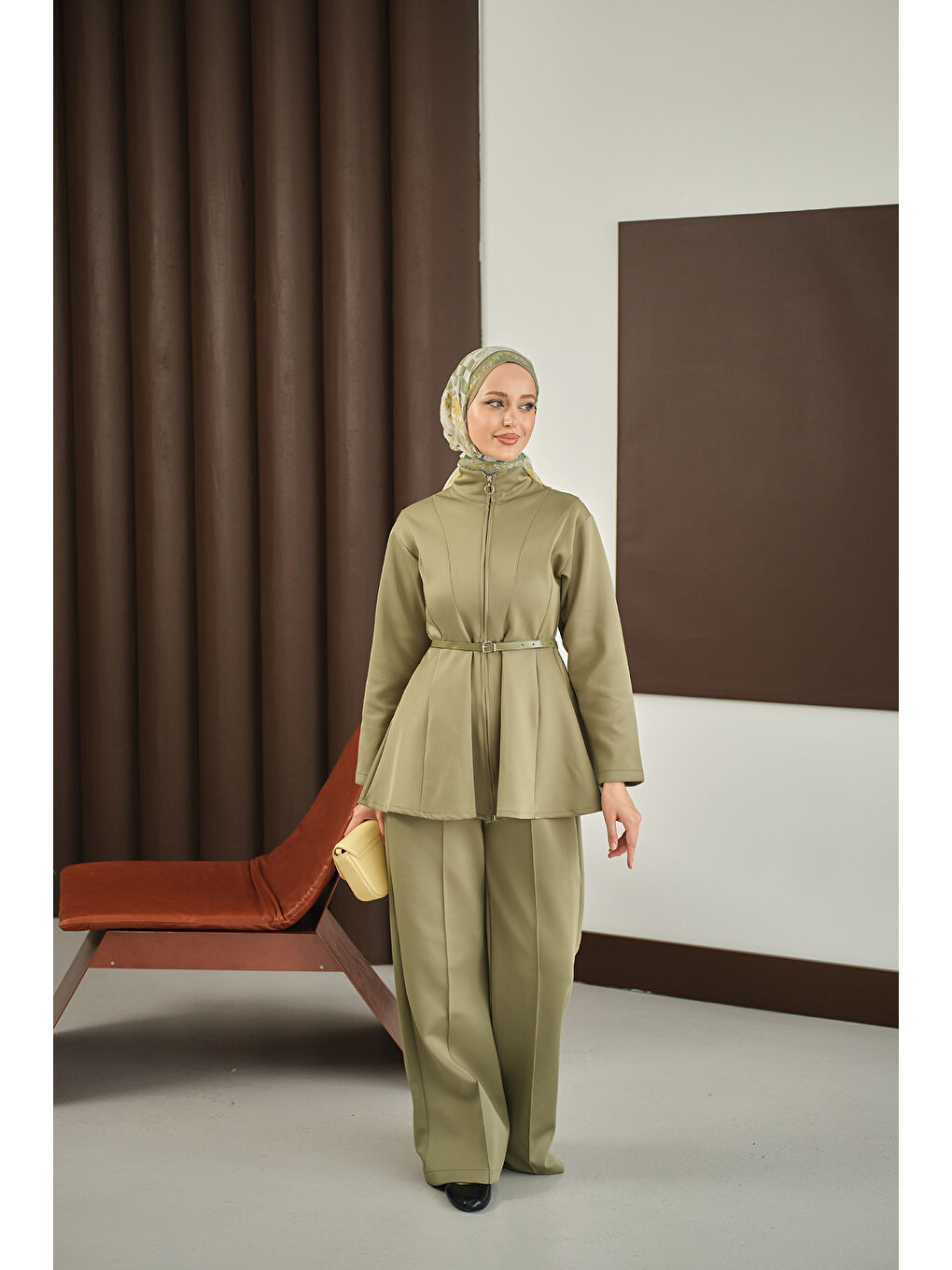 Kadın Fermuarlı Scuba Takım Yeşil-2