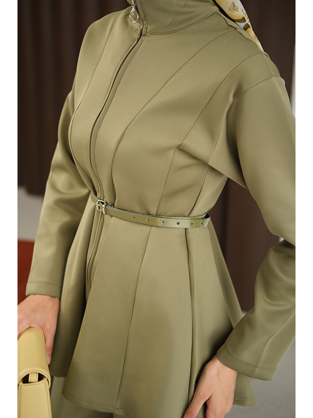 Kadın Fermuarlı Scuba Takım Yeşil-4