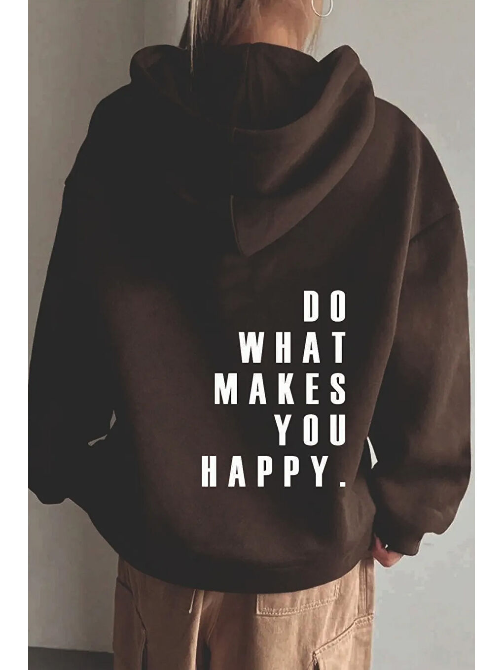 uyguntarz Kahverengi Do What Baskılı Oversize Sweatshirt - 1