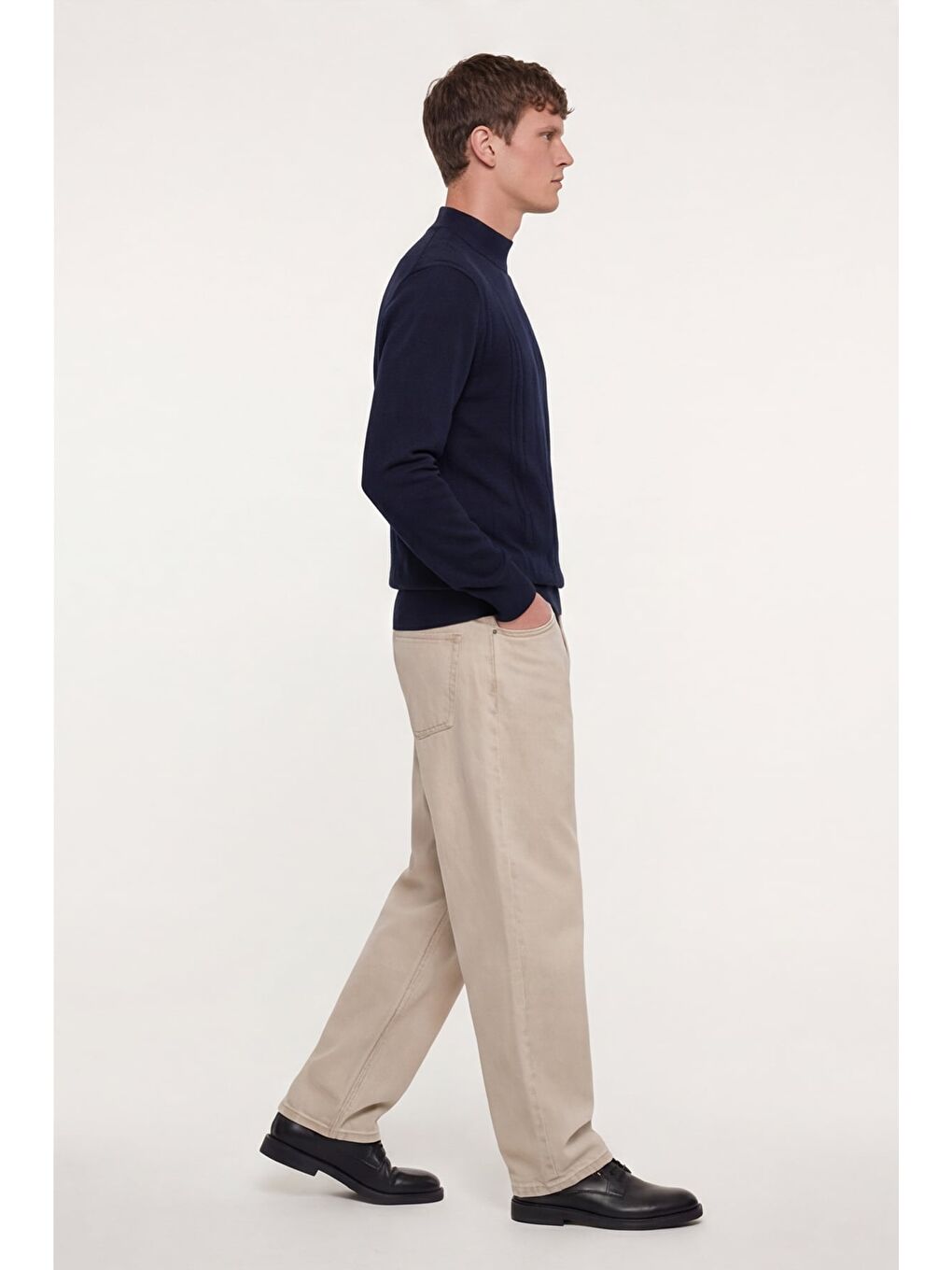 Erkek Lacivert Dar Kesim Slim Fit Yünlü Yarım Balıkçı Yaka Triko Kazak-2