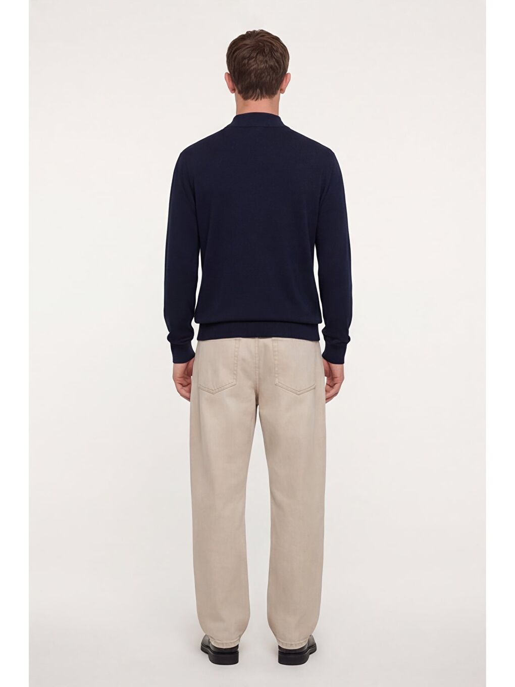 Erkek Lacivert Dar Kesim Slim Fit Yünlü Yarım Balıkçı Yaka Triko Kazak-3