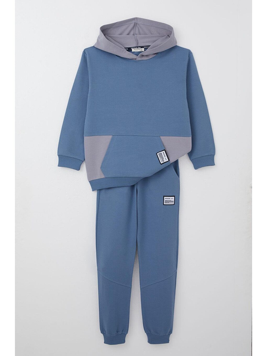 Erkek Çocuk Eşofman Takım Kanguru Cepli Kapüşonlu İndigo  5 10 Yaş
