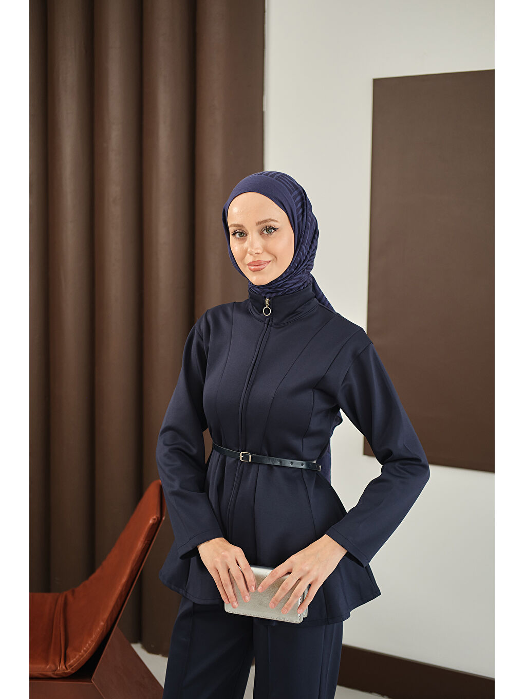 Kadın Fermuarlı Scuba Takım Lacivert-3