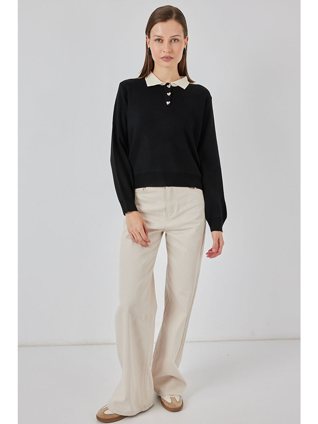 Kadın Crop Triko Kazak 15936 - Siyah-1