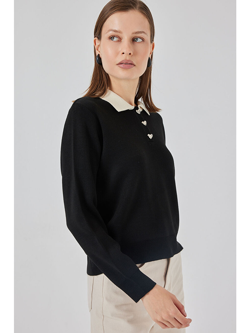 Kadın Crop Triko Kazak 15936 - Siyah-2