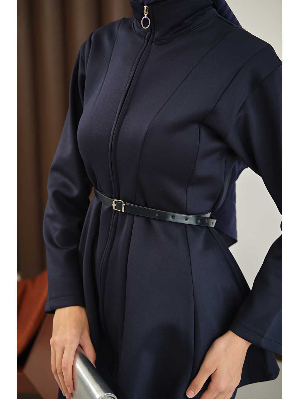 Kadın Fermuarlı Scuba Takım Lacivert-4