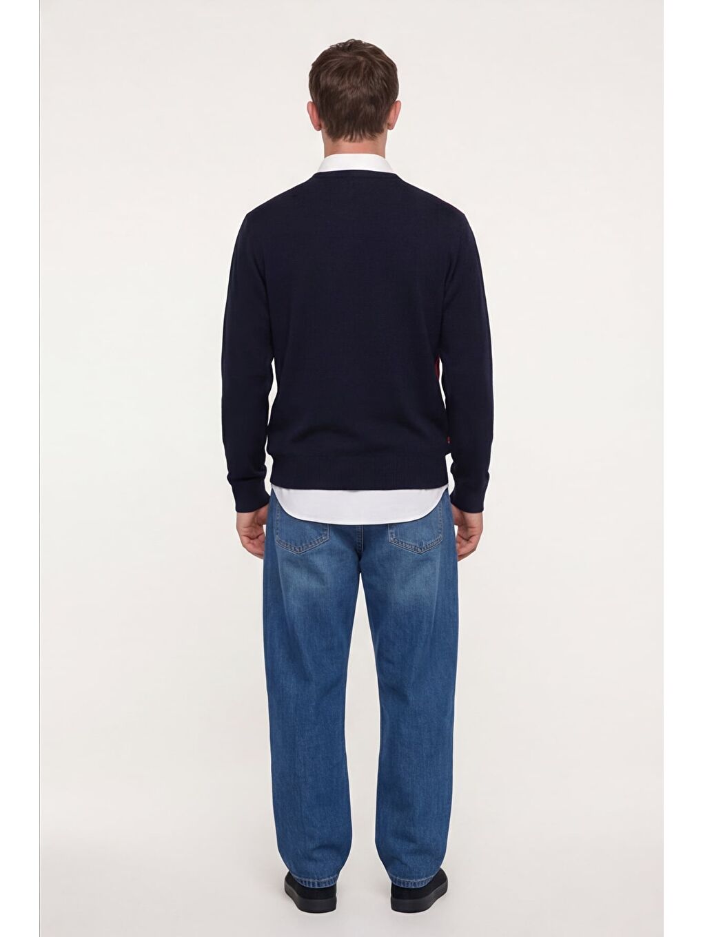Erkek Lacivert Normal Kesim Regular Fit Yünlü Dokuma Bisiklet Yaka Triko Kazak-3