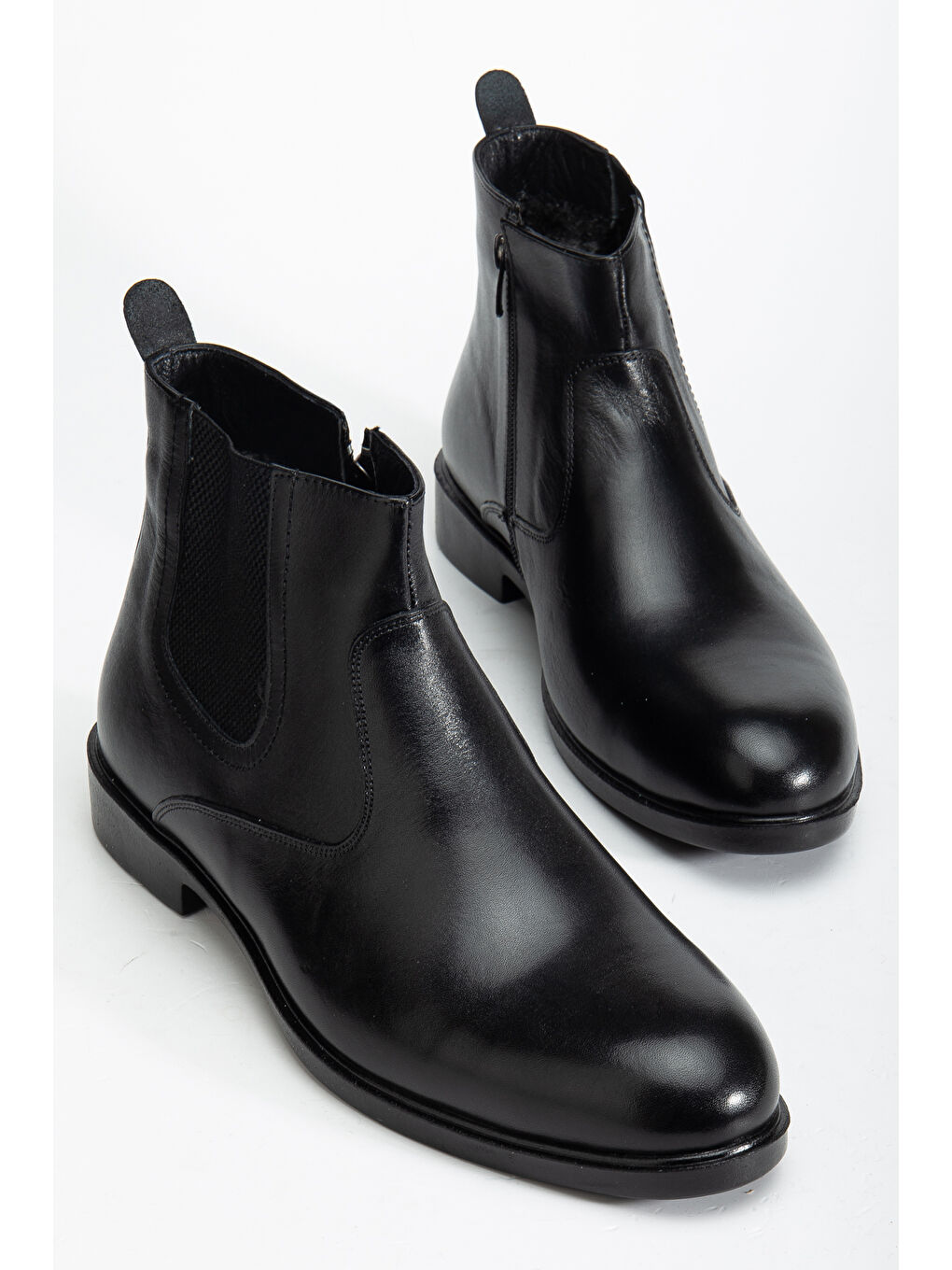 Siyah D2145 Hakiki Deri Içi Kürklü Fermuarlı Soğuk Geçirmez Erkek Bot-2