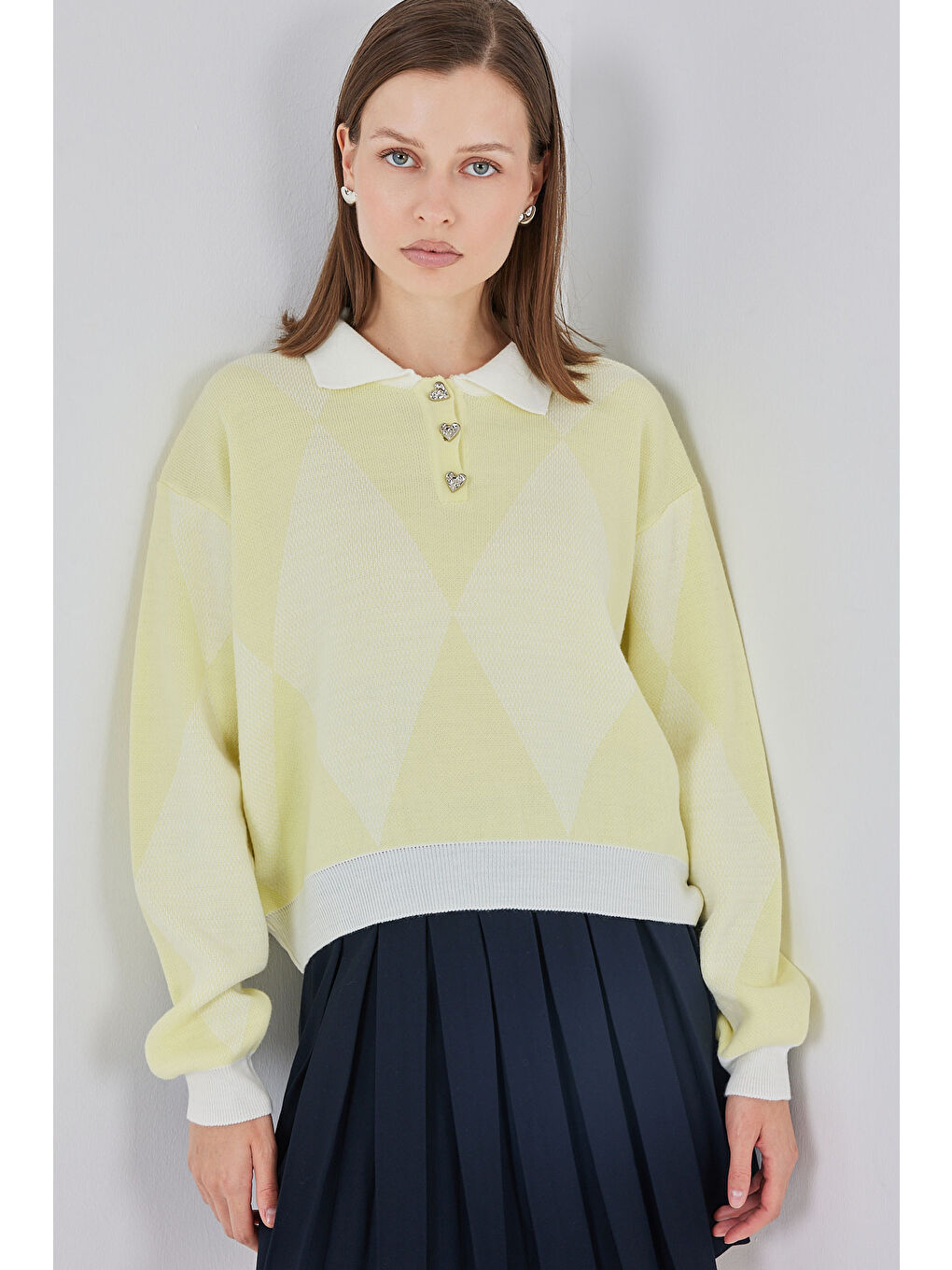 Kadın Crop Triko Kazak 15936 - A.Sarı