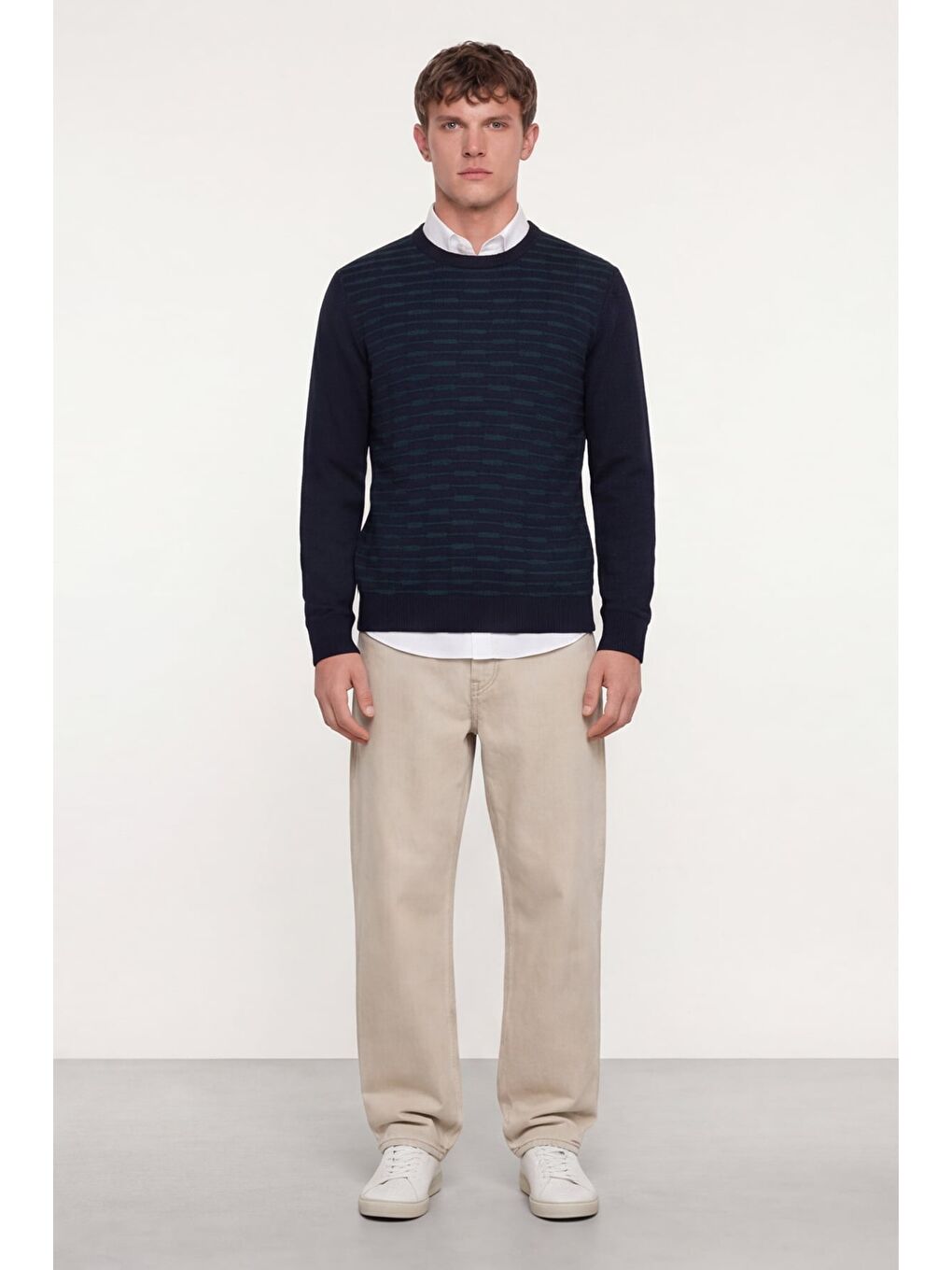 Erkek Lacivert Normal Kesim Regular Fit Yünlü Standart Boy Dokuma Triko Kazak-1