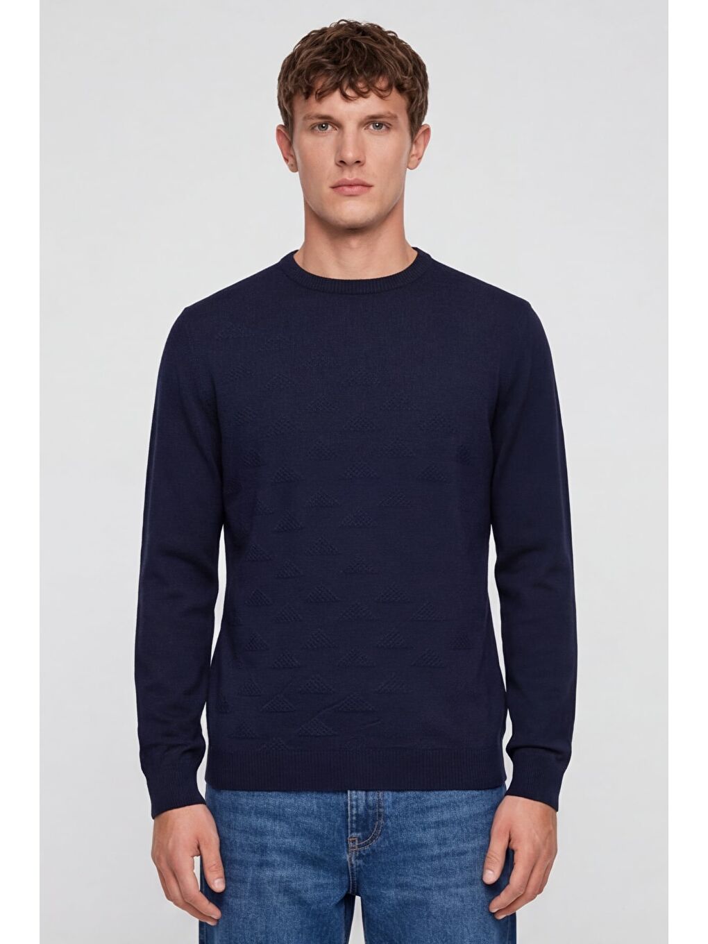 Erkek Lacivert Normal Kesim Regular Fit Yünlü Bisiklet Yaka Triko Kazak