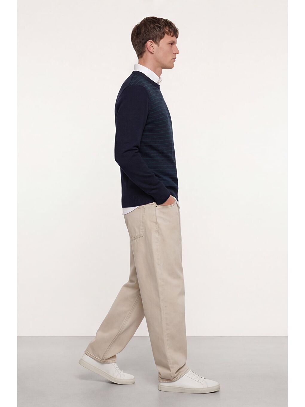 Erkek Lacivert Normal Kesim Regular Fit Yünlü Standart Boy Dokuma Triko Kazak-2