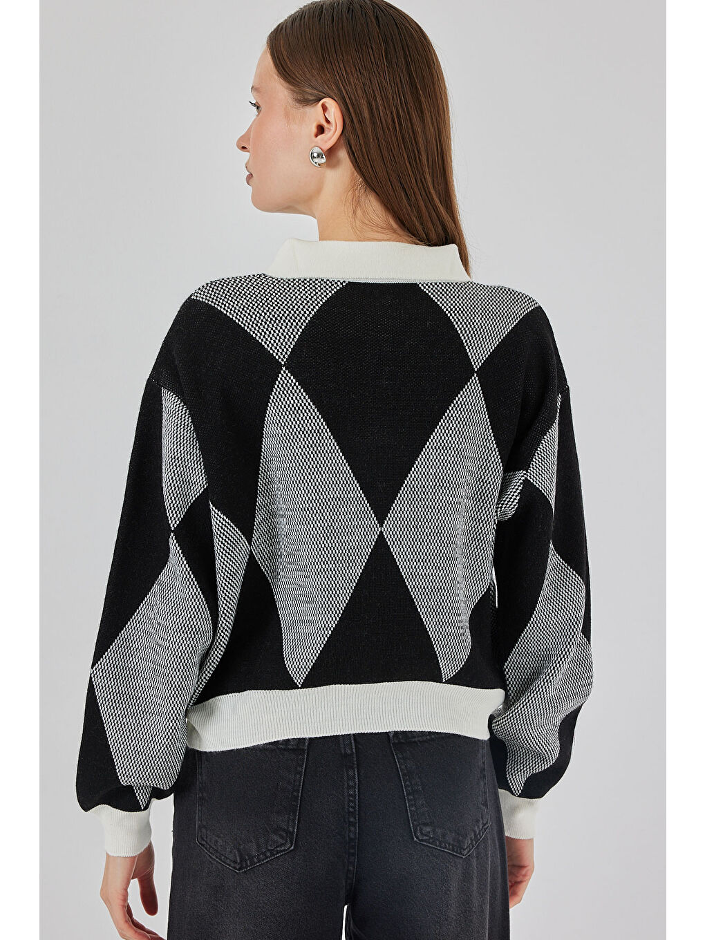 Kadın Crop Triko Kazak 15936 - D. Siyah-5