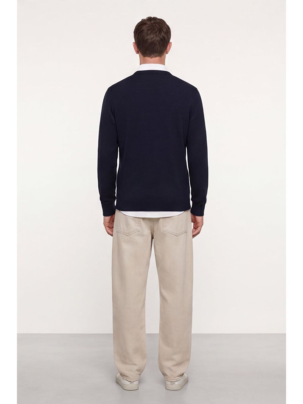 Erkek Lacivert Normal Kesim Regular Fit Yünlü Standart Boy Dokuma Triko Kazak-3