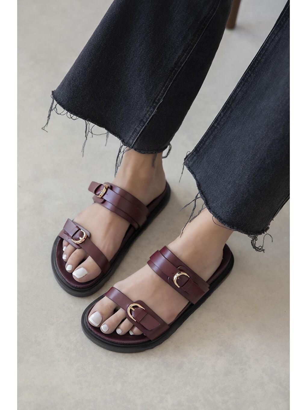 Sunday  Kadın  Toka  Detay  Günlük  Konfor Terlik Açık Bordo-1