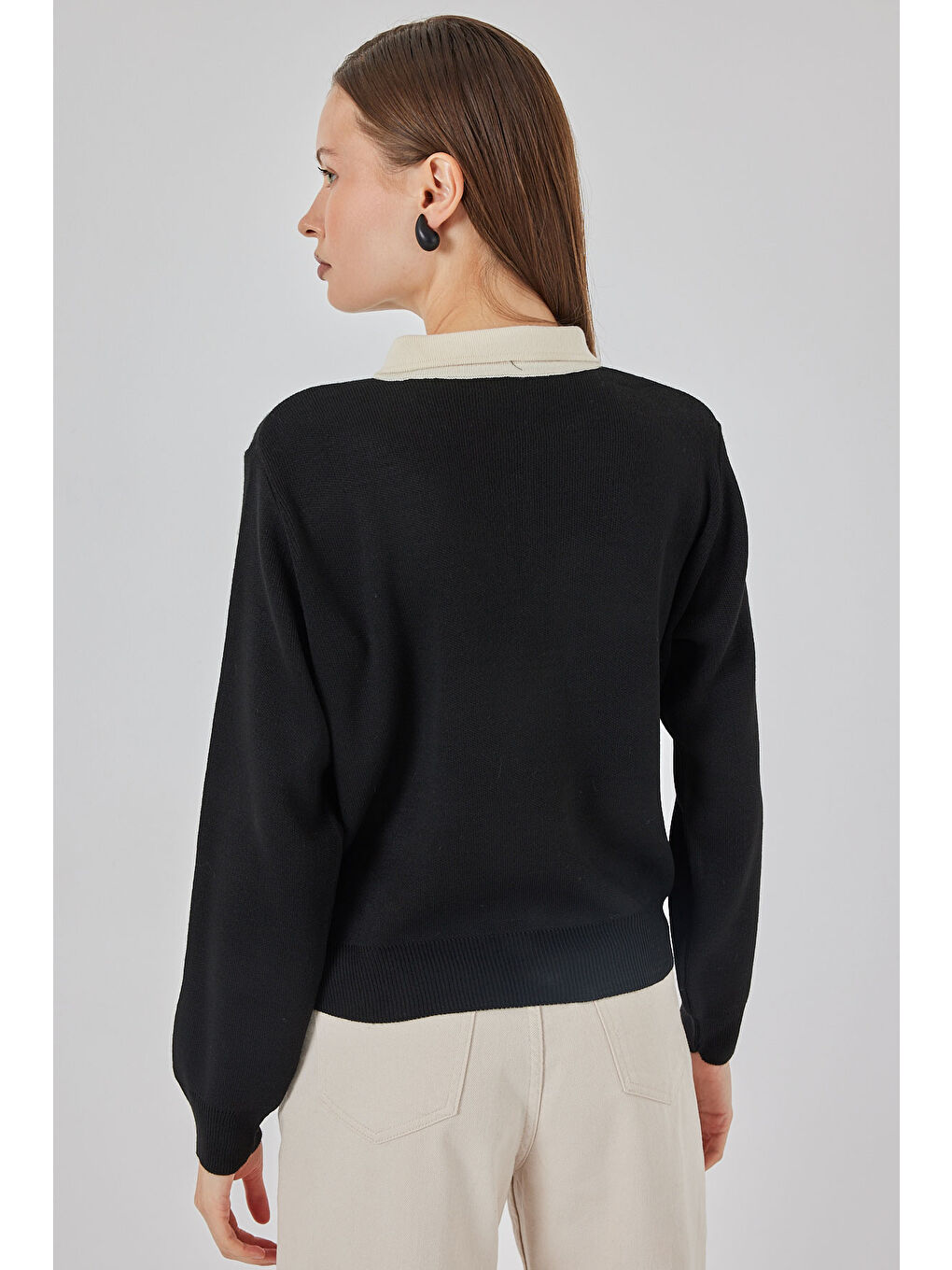 Kadın Crop Triko Kazak 15936 - Siyah-5