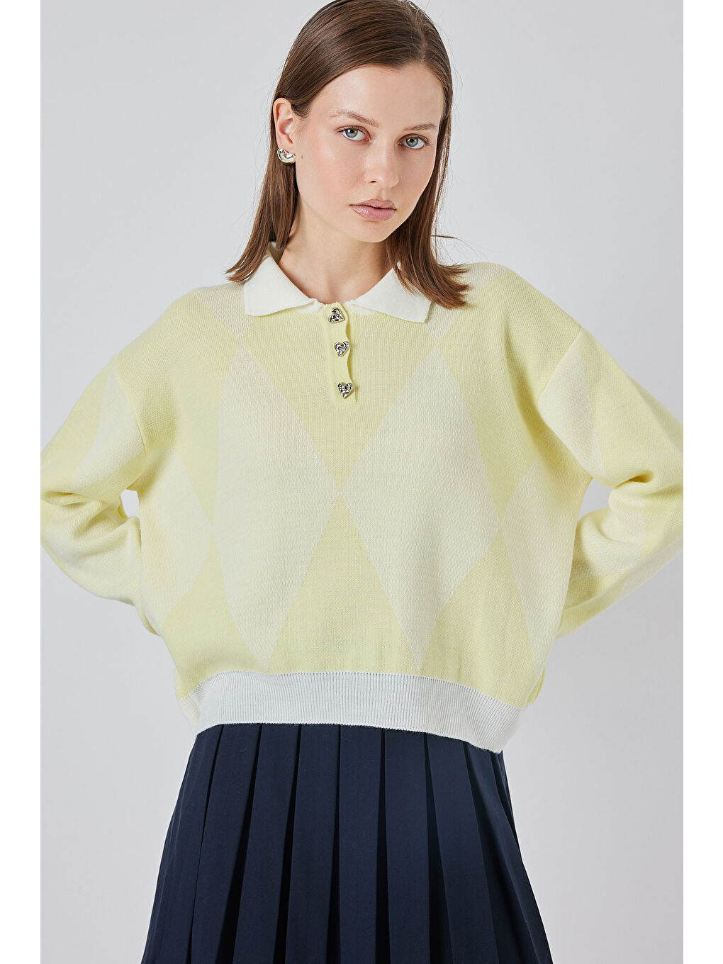 Kadın Crop Triko Kazak 15936 - A.Sarı-2