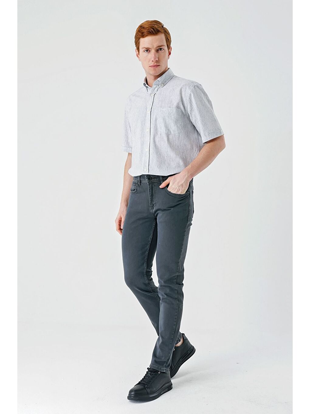 Koyu Antrasit Gabardin Pamuklu 5 Cepli Slim Fit Dar Kesim Casual Denim Jean Pantolon 1023240151-1