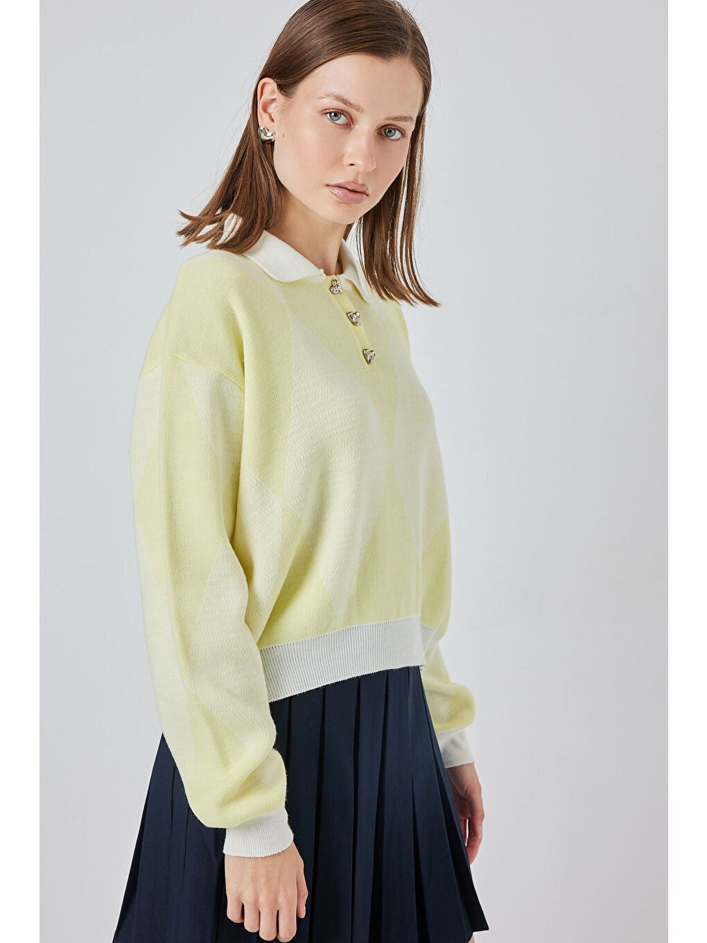 Kadın Crop Triko Kazak 15936 - A.Sarı-3