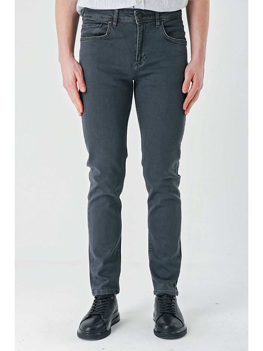 Koyu Antrasit Gabardin Pamuklu 5 Cepli Slim Fit Dar Kesim Casual Denim Jean Pantolon 1023240151-2