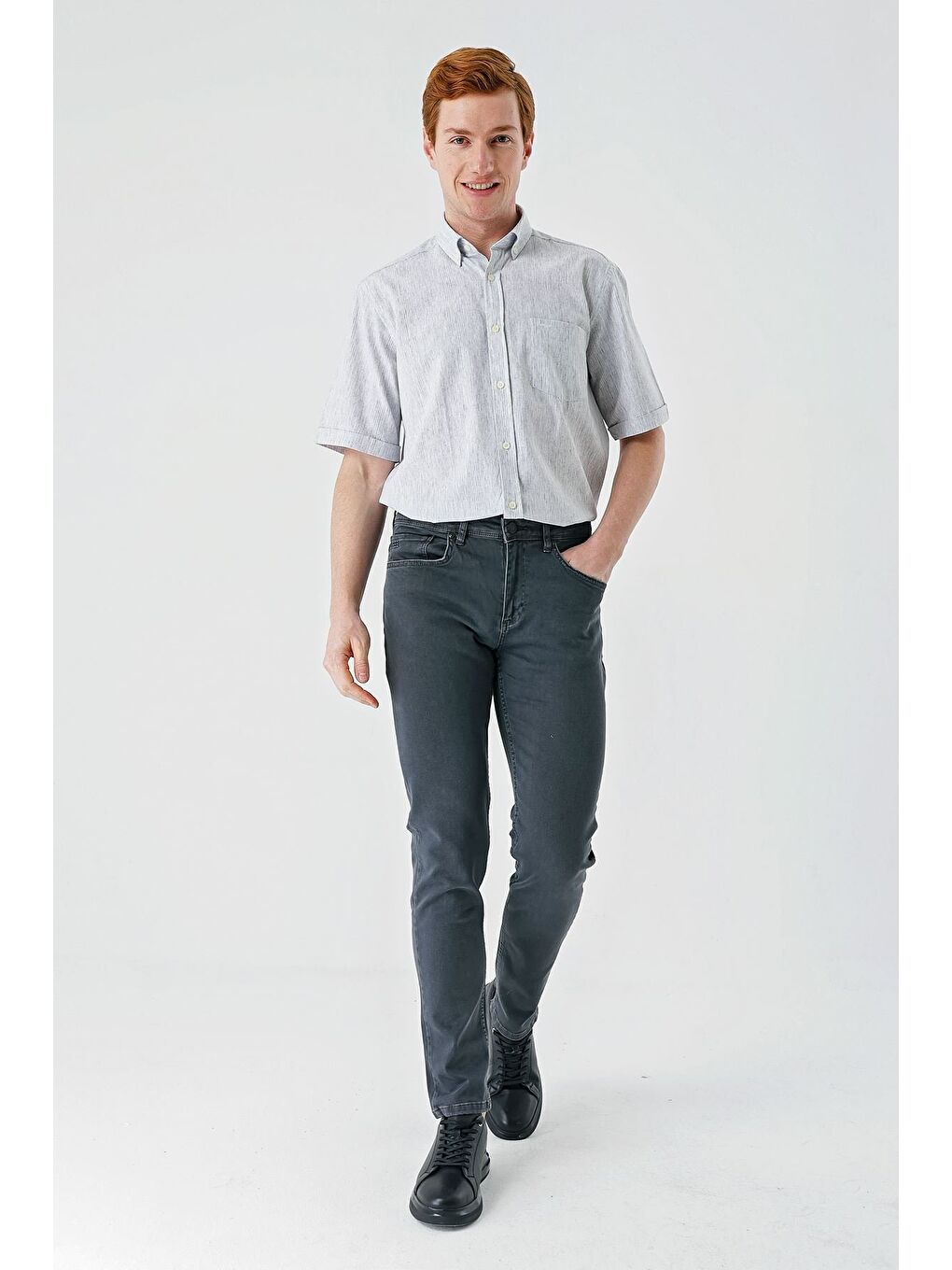 Koyu Antrasit Gabardin Pamuklu 5 Cepli Slim Fit Dar Kesim Casual Denim Jean Pantolon 1023240151-3