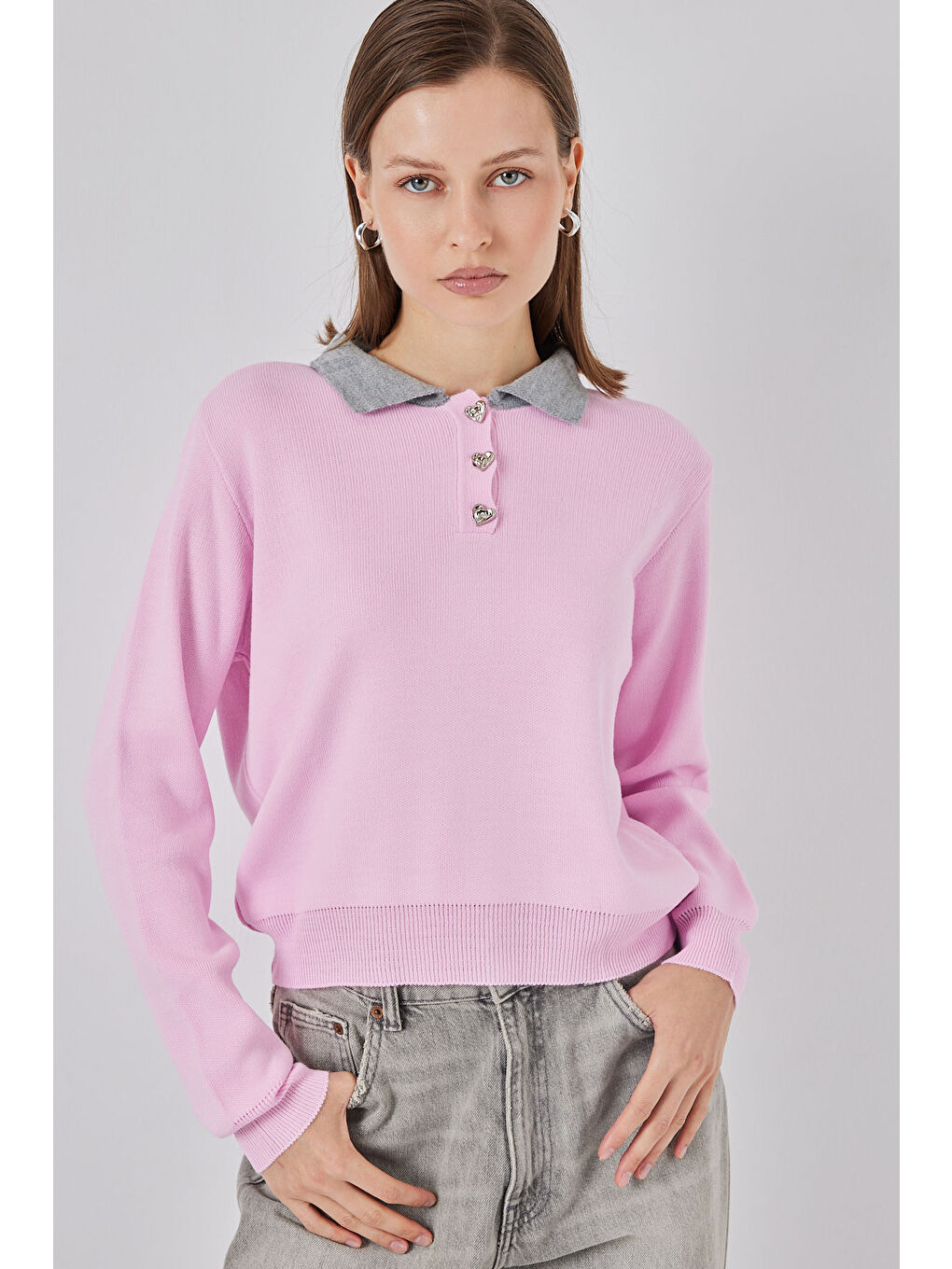 Kadın Crop Triko Kazak 15936 - Pembe